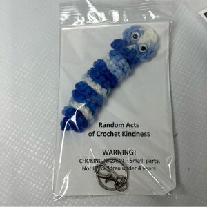 New Random Acts Of Crochet Kindness Worry Worm Keychain Blue White
